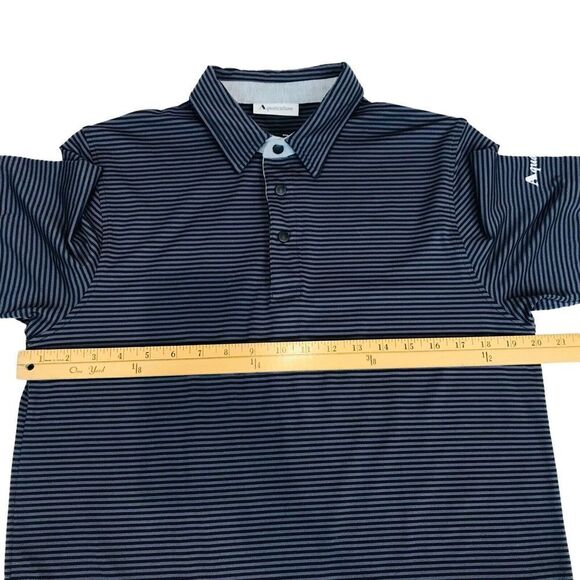 Aquascutum Golf Polo Shirt Mens Size M Grey Fitted Striped Short Sleeve Trim - Picture 14 of 16
